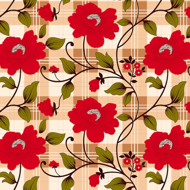 un papel tapiz con flores y hojas rojas y un fondo marrón