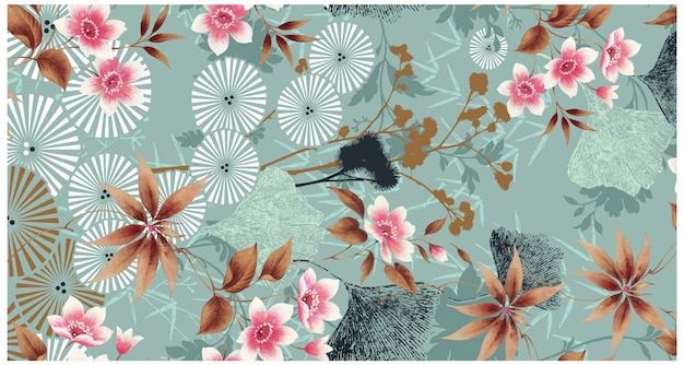 un papel tapiz con flores y pájaros en él