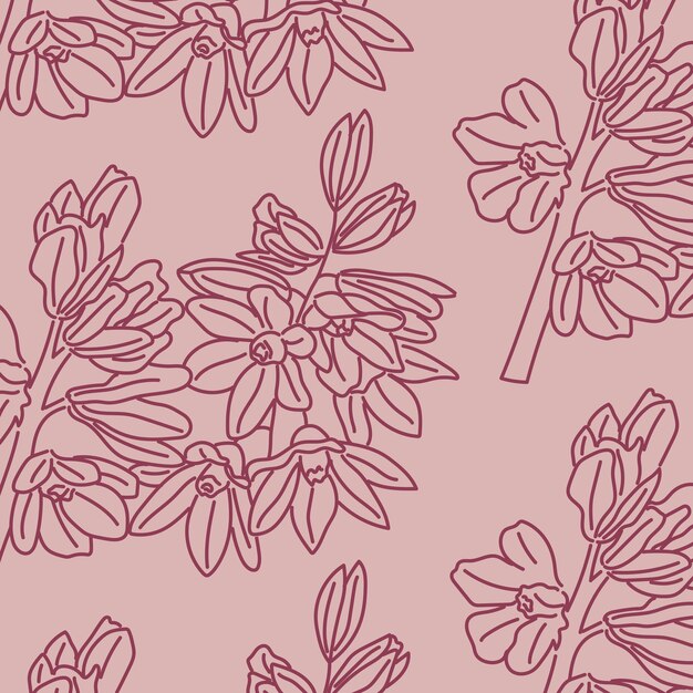 Papel tapiz con flores rosadas e ilustración vectorial de hojas patrón floral sin costuras en fondo aislado concepto de letrero de impresión vintage