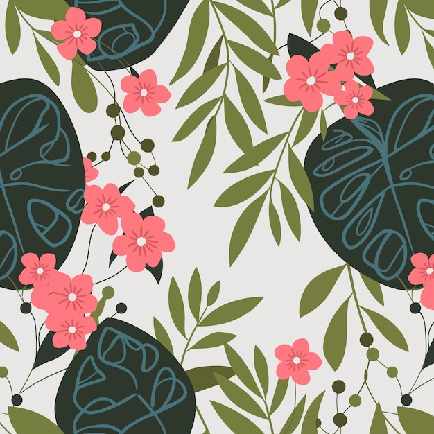 un papel tapiz con flores rosas y hojas verdes y hojas verde