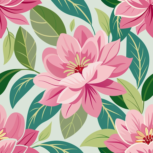 un papel tapiz con flores rosas y hojas verdes
