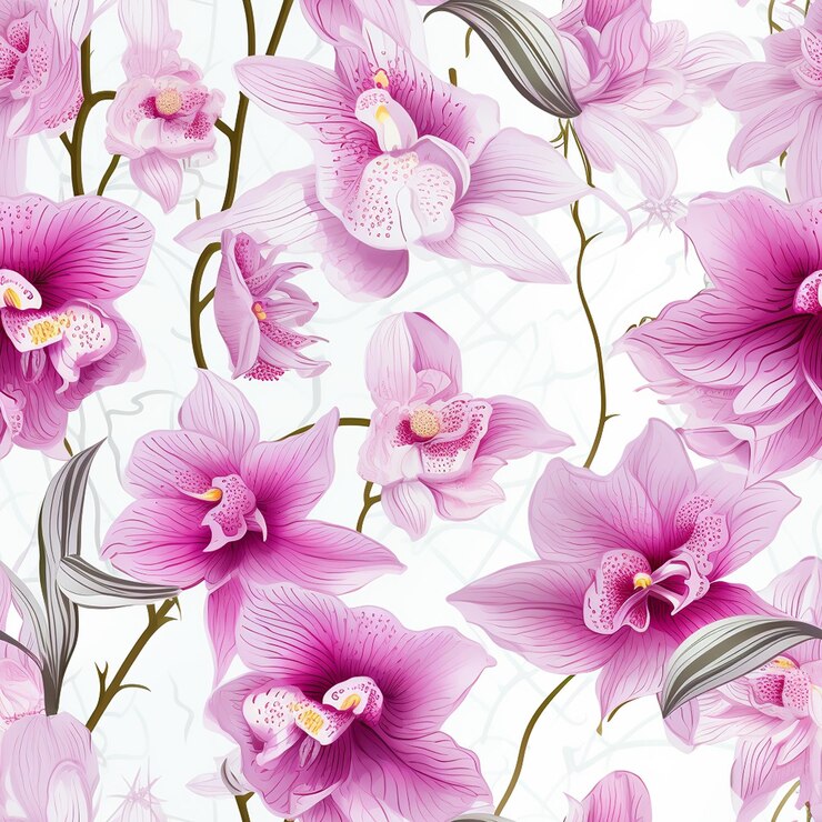 un papel tapiz con orquídeas y flores en él