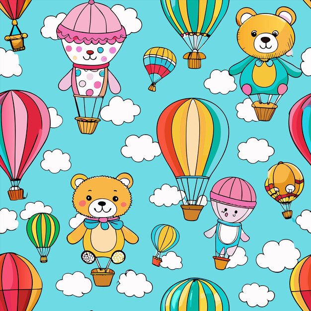 un papel tapiz con osos de peluche y globos y osos de pluma