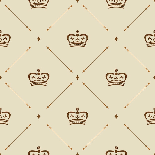 Papel tapiz real de patrones sin fisuras con corona y elementos decorativos