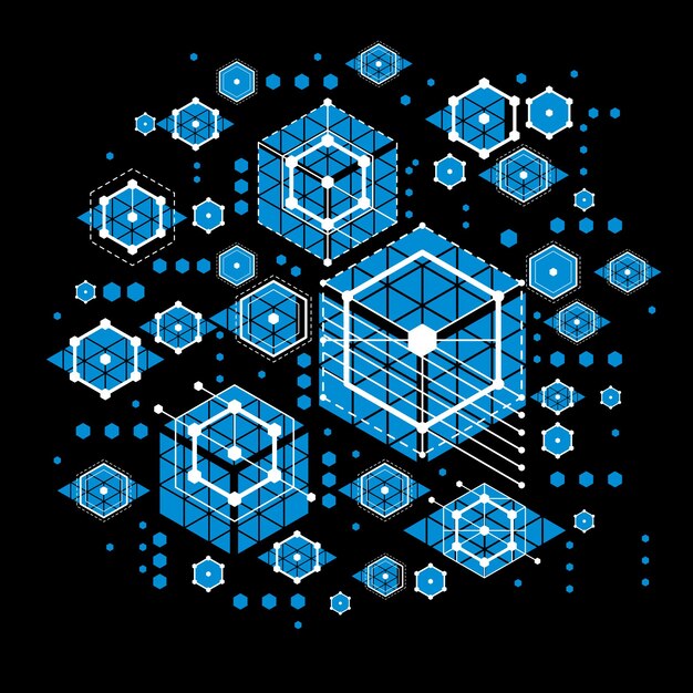 Papel tapiz retro Bauhaus, fondo azul vectorial de arte hecho con cuadrícula, círculos y rombos. La ilustración gráfica geométrica de los años 60 se puede utilizar como diseño de portada de folleto. Patrón tecnológico.