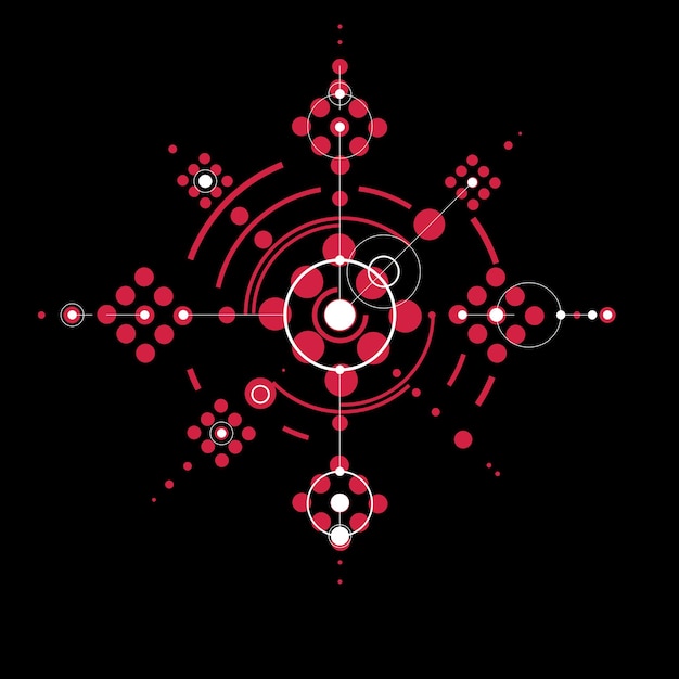 Papel tapiz retro Bauhaus, fondo rojo vectorial de arte hecho con cuadrícula y círculos. La ilustración gráfica geométrica de los años 60 se puede utilizar como diseño de portada de folleto.
