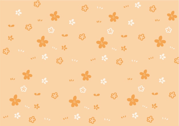 Papel tapiz de viñeta dibujado a mano con flores de naranja y pequeñas flores blancas