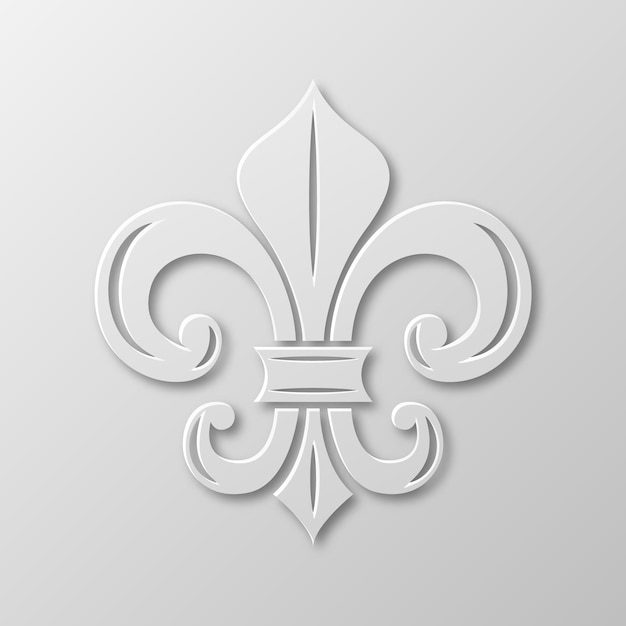 Papel vectorial realista en 3D Fleur De Lis en primer plano en blanco