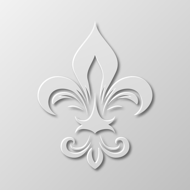 Papel vectorial realista 3d Fleur De Lis primer plano sobre un fondo blanco