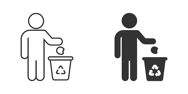 Papelera con icono de personas en estilo plano Reciclar ilustración vectorial sobre fondo blanco aislado Concepto de negocio de signo de cesta de basura