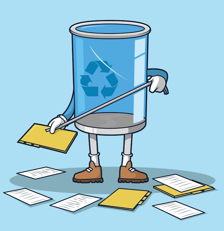 Vector papelera de reciclaje capturando archivos y carpetas ilustración