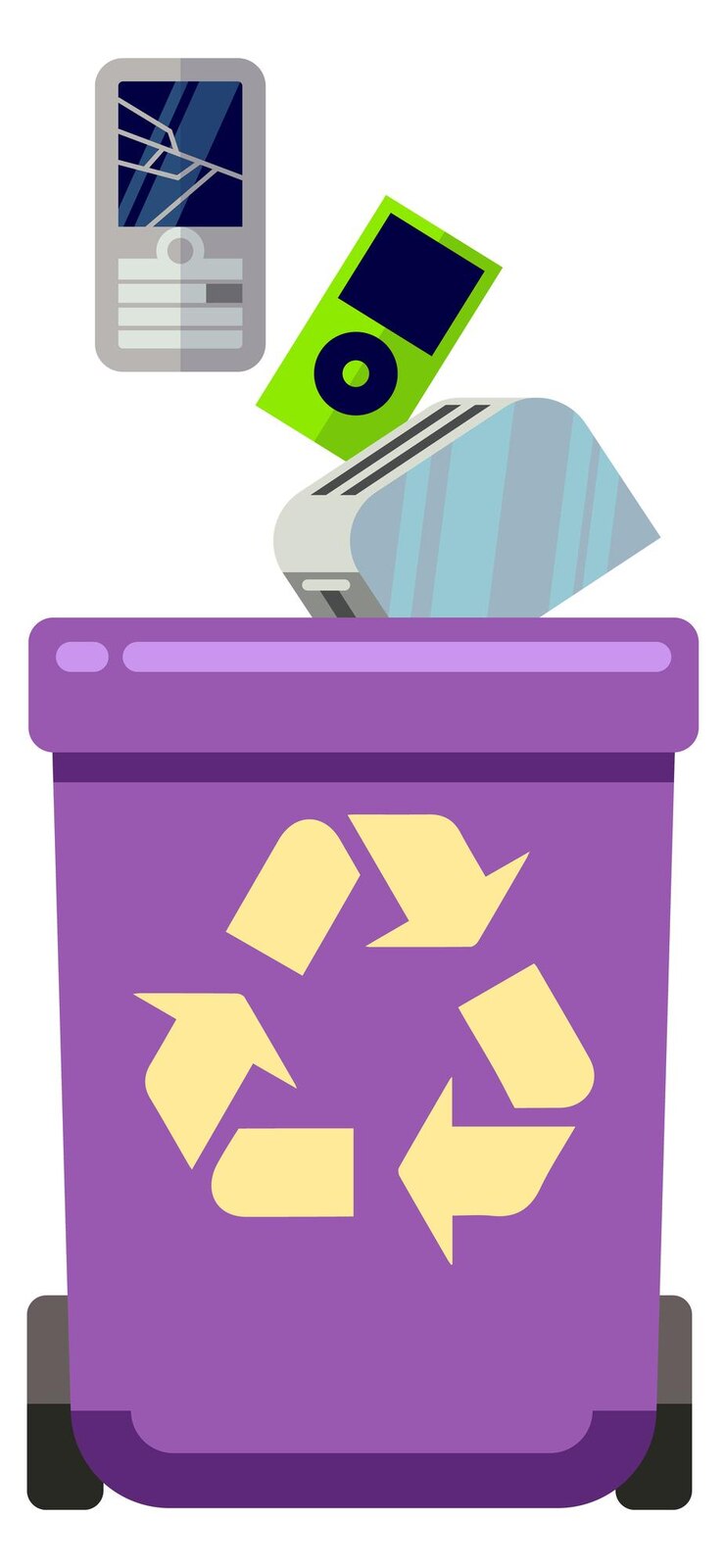 Vector papelera para residuos electrónicos papelera de reciclaje aislado sobre fondo blanco.