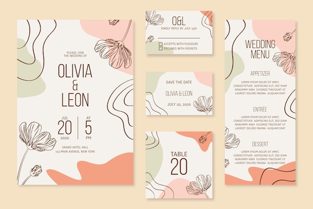 Vector papelería de boda con flores.