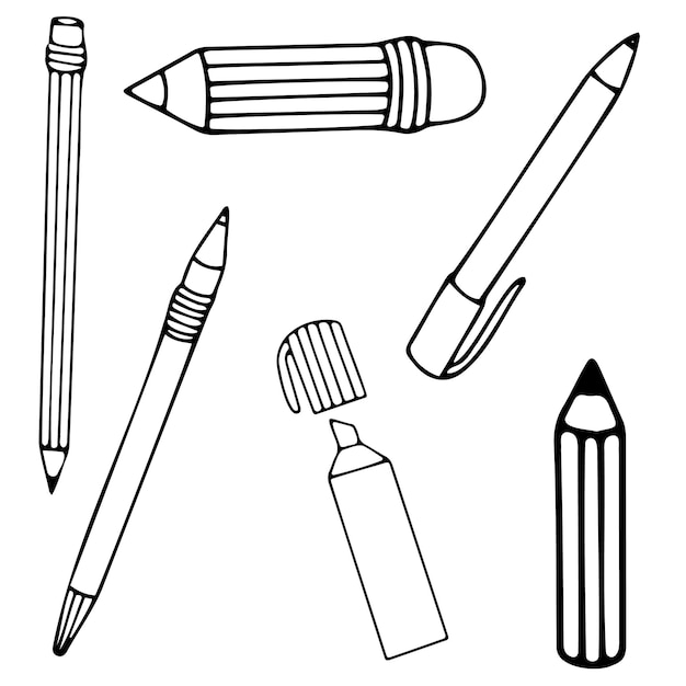 Papelería para dibujar iconos de vector de brújula de lápiz