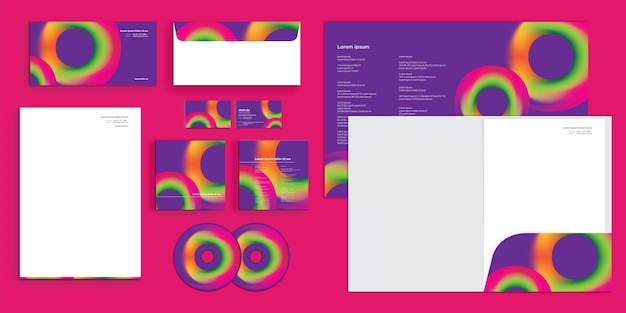 Vector papelería de identidad comercial corporativa de donuts degradados coloridos