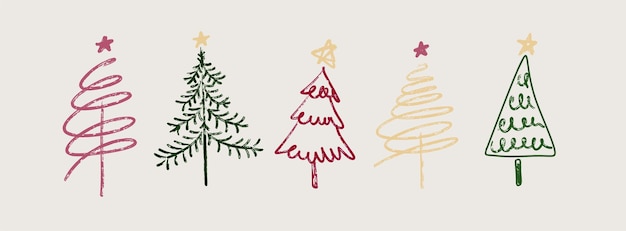 Papeles de embalaje de tarjetas de Navidad Arboles de Navidad dibujados a mano de fondo de invierno