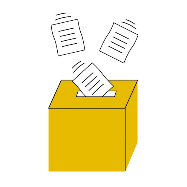 Las papeletas de votación caen en la urna de votación El concepto de las elecciones democráticas de votación Vector de línea plana
