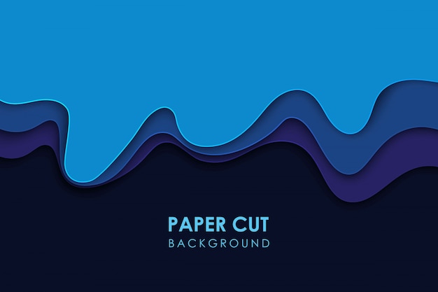 Papercut topografía geométrica ondulada o patrón de gradiente geométrico líquido cortado en papel sobre fondo azul de múltiples capas 3d