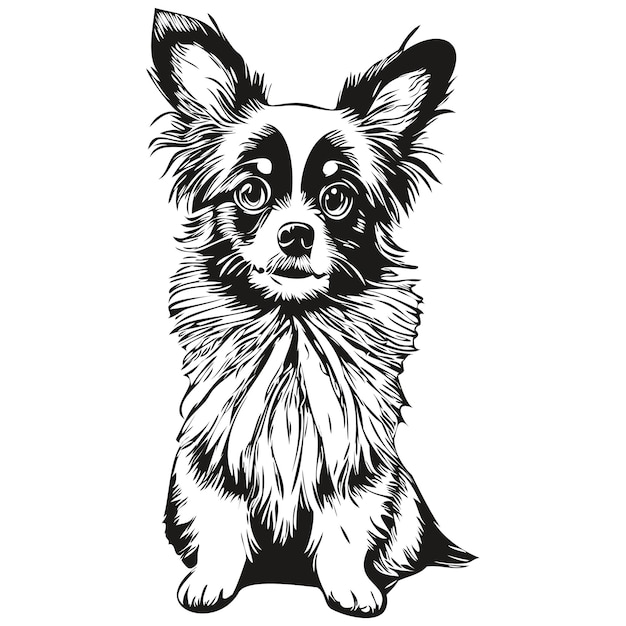 Papillon perro perro vector cara dibujo retrato boceto estilo vintage fondo transparente raza realista mascota