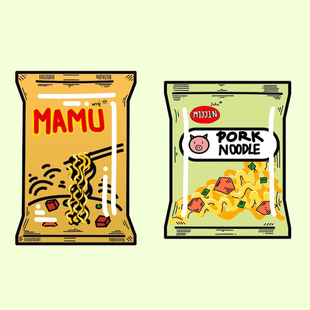 Paquete de 2 fideos instantáneos estilo de dibujos animados