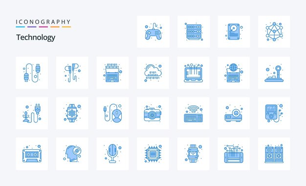 Paquete de 25 iconos de tecnología azul