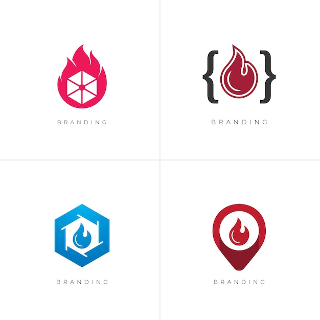 Paquete 4 en 1: conjunto de logotipos vectoriales de tecnología industrial fire element