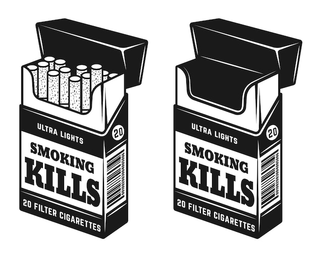 Paquete abierto de cigarrillos con inscripción de advertencia, fumar mata