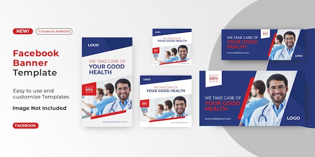 Paquete de anuncios de banner de facebook de promoción de atención médica para médicos