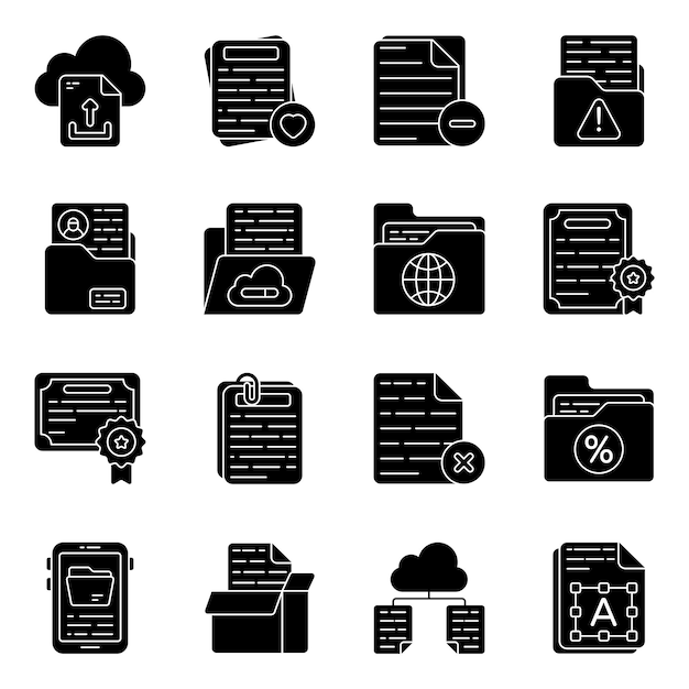 Vector paquete de archivos y iconos de glifos de datos