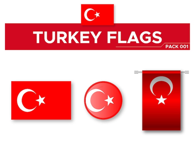 Paquete de banderas de Turquía en un círculo de 3 formas diferentes