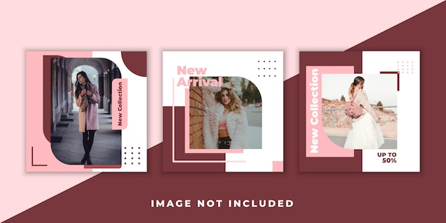 Vector paquete de banner de publicación de instagram de redes sociales rosa femenino
