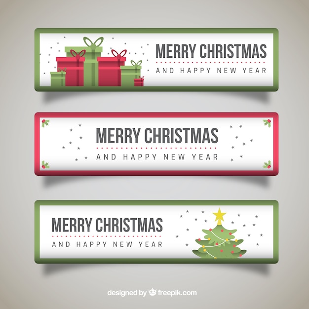 Vector paquete de banners de feliz navidad y año nuevo