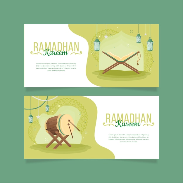 Paquete de banners de ramadan horizontal de diseño plano