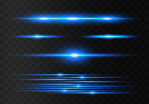 Paquete de bengalas de lente horizontal azul conjunto abstracto de bengalas de luz rayos láser brillantes forrados vector