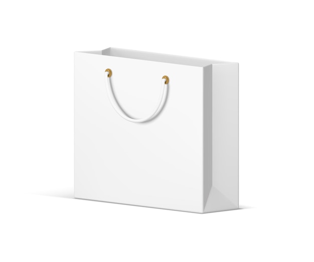 Paquete blanco compras en línea bolsas de papel mercancías compras servicio de entrega icono 3d vector realista