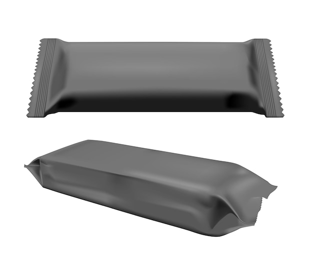 Vector paquete de bocadillos de comida de papel de aluminio en blanco negro para papas fritas, dulces y otros productos envasado de toallitas húmedas