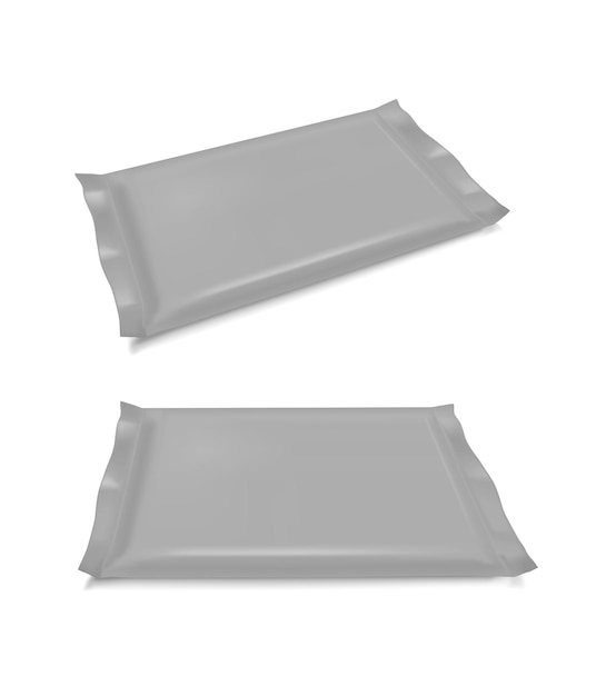 Vector paquete de bocadillos de papel de aluminio en blanco negro para chips, dulces y otros productos