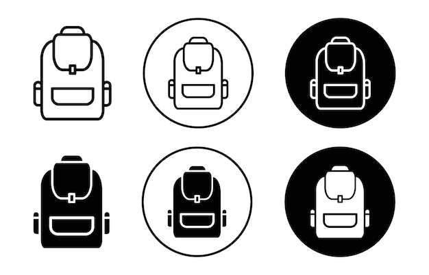 paquete de bolsa de senderismo conjunto de íconos de línea plana paquete de mochila de senderismo vector de ilustración de línea delgada