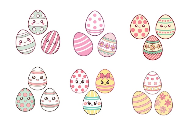 Un paquete de bonitos huevos de Pascua Ilustración de dibujos animados vectorial Día de Pascua