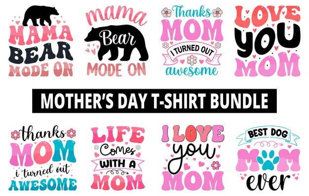 Paquete de camiseta del día de la madre conjunto de vector de camiseta del día de la madre conjunto de camiseta del día de la madre feliz