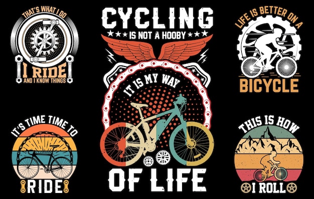 Paquete de camisetas de ciclo, conjunto de camisetas de bicicleta, elemento de vector de ciclo, silueta de ciclo