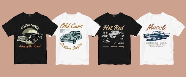 Paquete de camisetas de coches antiguos