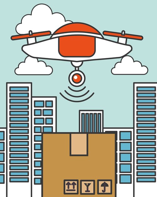 paquete de carga de entrega de aviones no tripulados en la ciudad