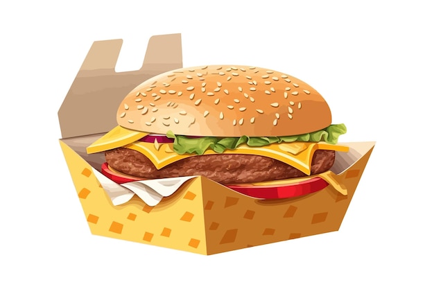 Paquete de cartón de entrega vacío de caja de comida rápida Aislado en el fondo Ilustración de vector de dibujos animados