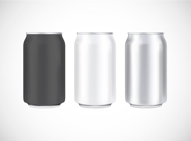 Paquete de cerveza de aluminio Lata de metal en blanco y negro vista frontal Lata vector visual 330 ml Para cerveza lager alcohol refrescos publicidad de refrescos