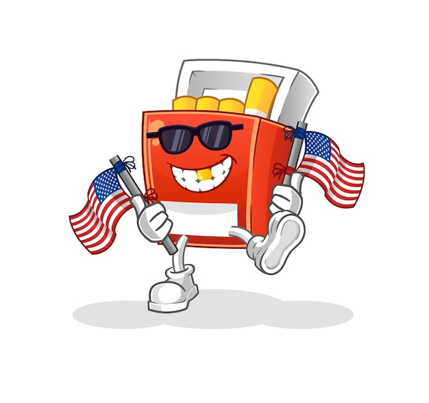 paquete, de, cigarrillo, americano, juventud, caricatura, mascota, vector
