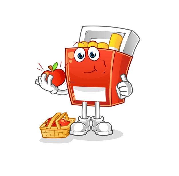 Paquete de cigarrillos comiendo un personaje de ilustración de manzana vectorxA