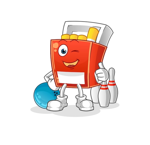 Paquete de cigarrillos jugar bolos ilustración vector de caracteres