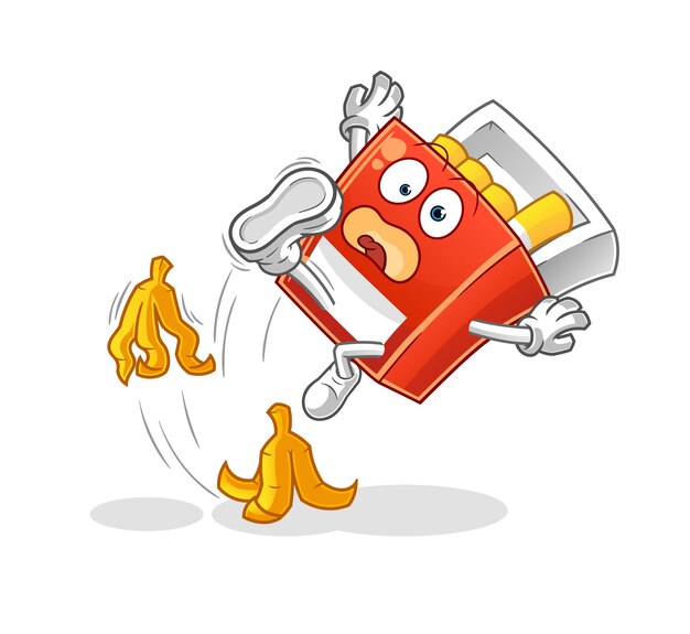 Paquete de cigarrillos resbalado en vector de mascota de dibujos animados de plátano