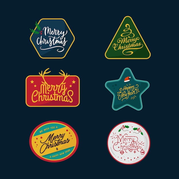 Paquete de colección de deseos de navidad de pegatinas de insignia de vector vintage